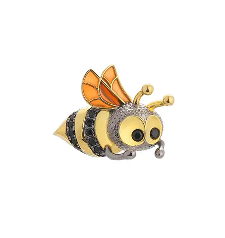 Broche abeille en argent sterling 925 &eacute;maill&eacute; C00547