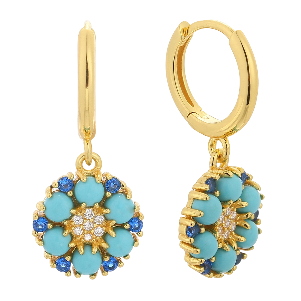 Boucles d'oreilles en argent sterling 925 avec turquoise et zircon cubique E08918