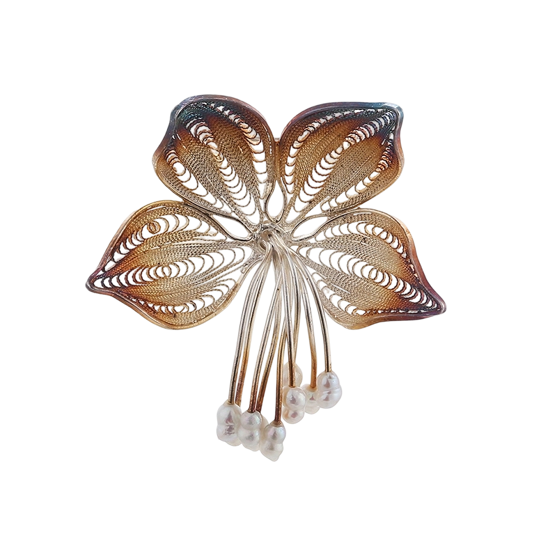 Broche artisanale en argent sterling 925 et perle (C00606)