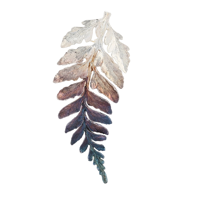 Broche feuille en argent sterling 925 faite &agrave; la main (C00612)