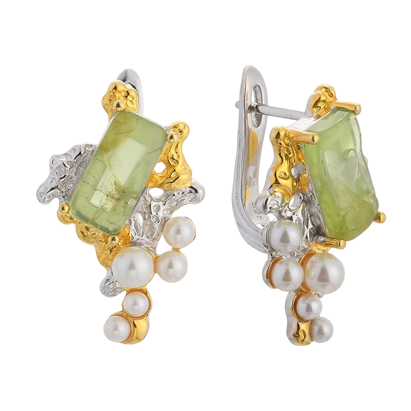 Boucles d'oreilles artisanales en argent sterling 925 et p&eacute;ridot en zircon cubique (YE03598)