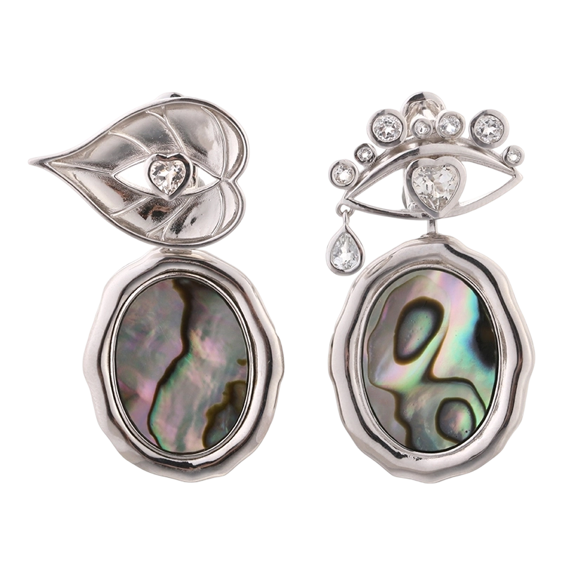 Boucles d'oreilles &oelig;il mal&eacute;fique en argent sterling 925 et nacre d'ormeau E07102W
