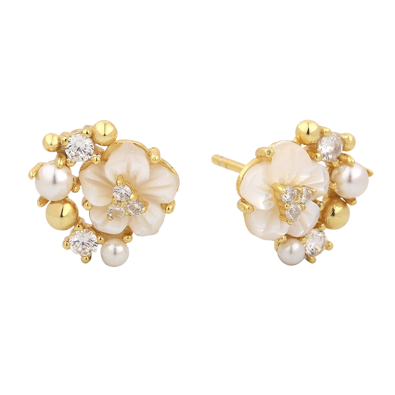 Boucles d'oreilles fleur en argent sterling 925 et nacre (PLE08036)