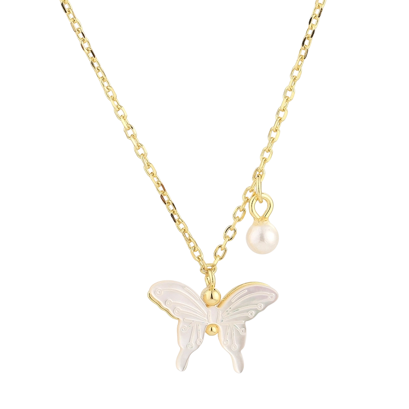 PLN03269 Collier papillon en argent sterling 925 et nacre