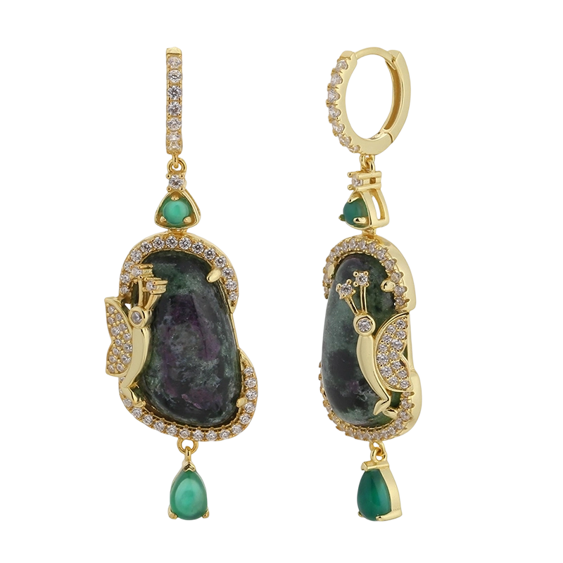 Boucles d'oreilles E08420 en argent sterling 925 et agate verte (zo&iuml;site).