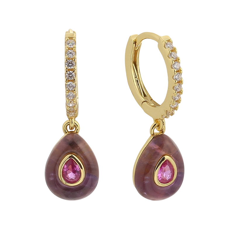 Boucles d'oreilles en argent sterling 925 et am&eacute;thyste avec zircon cubique E08641A