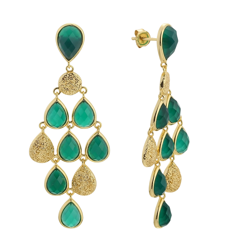 Boucles d'oreilles en argent sterling 925 et agate verte E08327