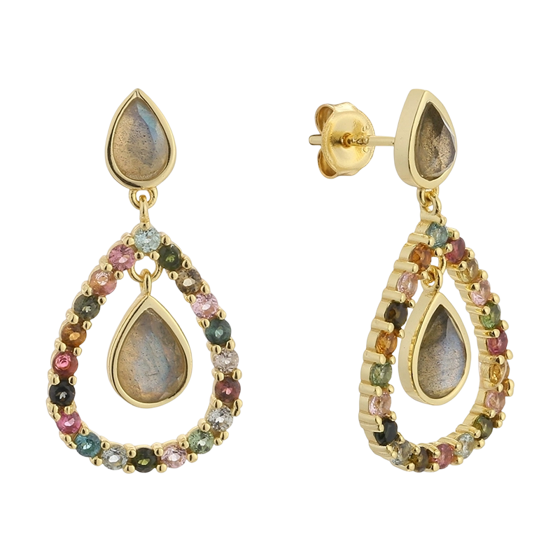 Boucles d'oreilles en argent sterling 925, tourmaline et labradorite (E08346)