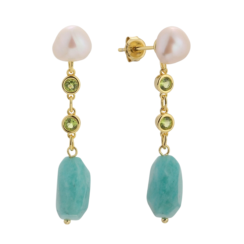 Boucles d'oreilles en argent sterling 925, perle et amazonite (E08658)