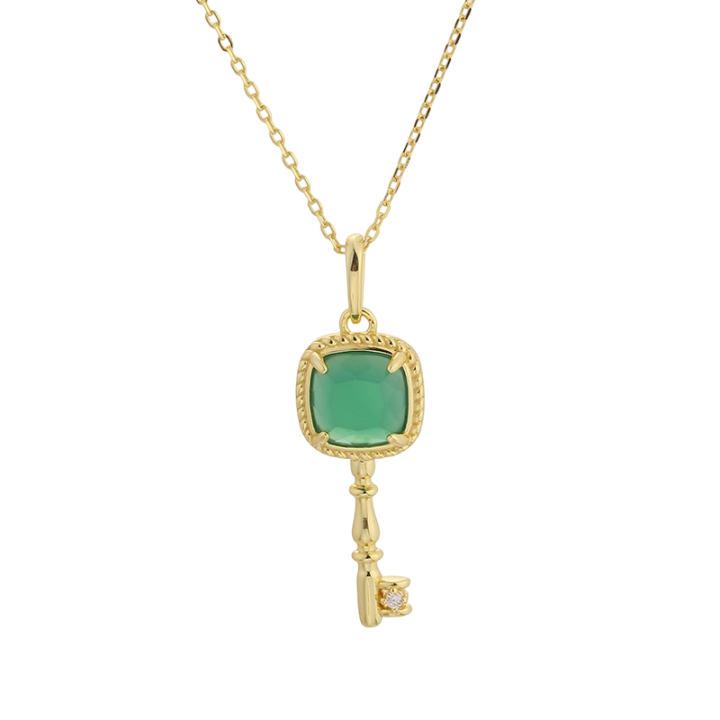 Collier en argent sterling 925 et calc&eacute;doine verte N03798