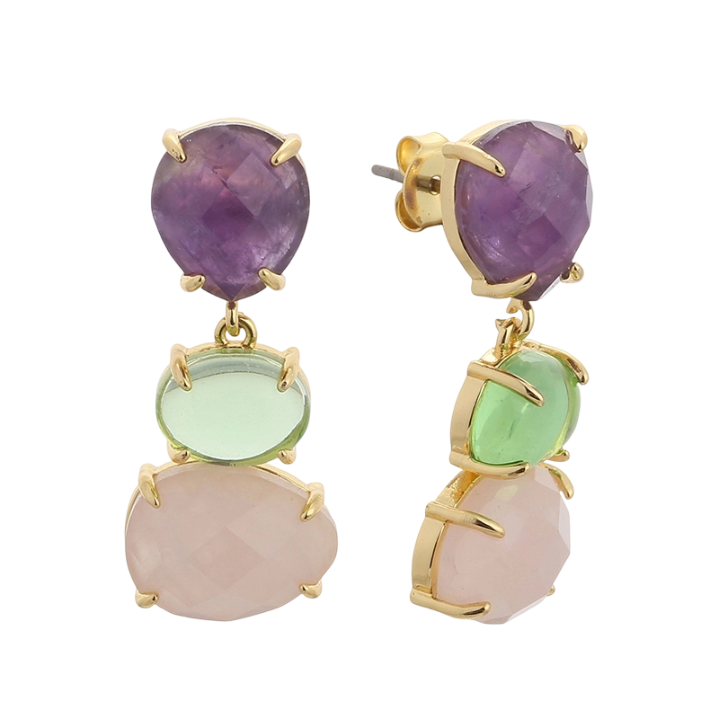 Boucles d'oreilles en argent sterling 925, am&eacute;thyste et quartz rose (YE01766)