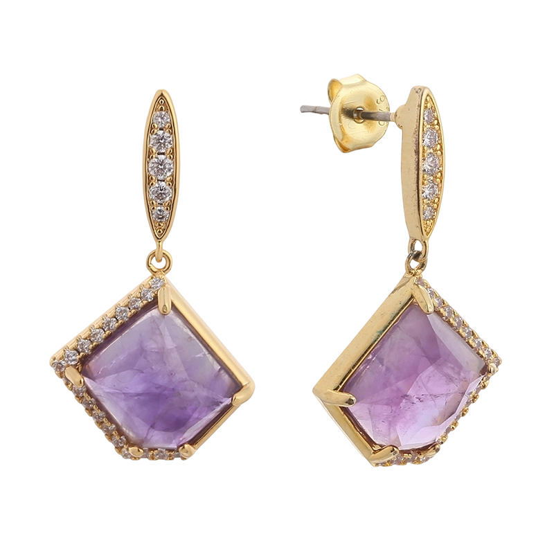 Boucles d'oreilles en argent sterling 925 et am&eacute;thyste avec zircon cubique (YE02004)