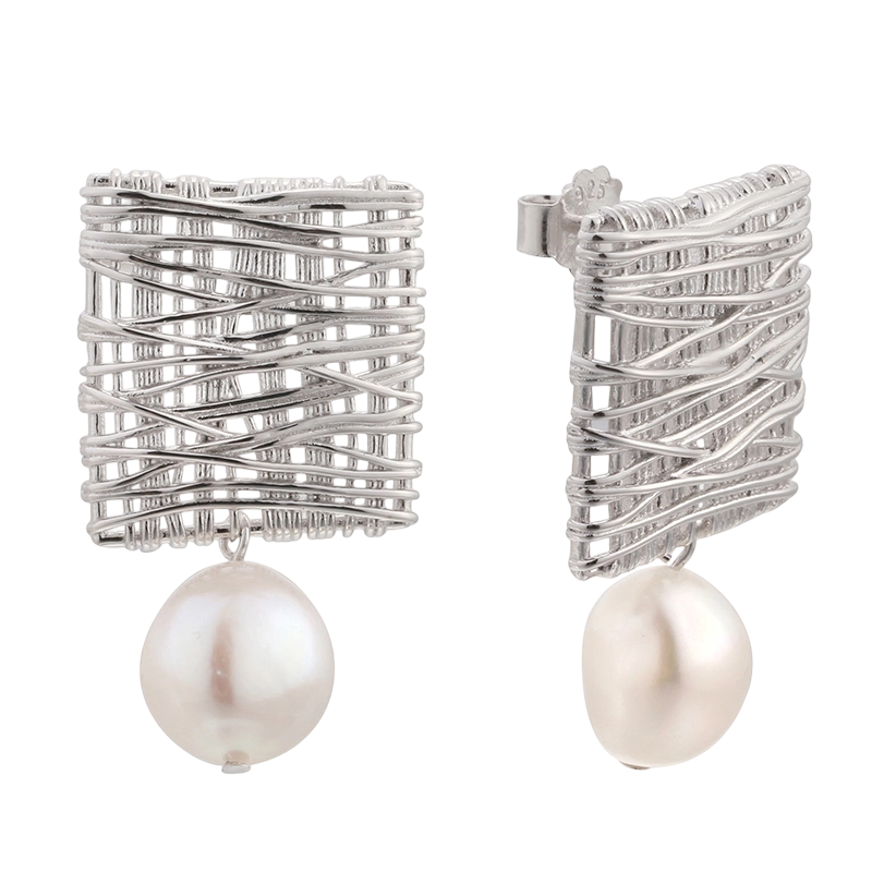 Boucles d'oreilles en argent sterling 925 et perles baroques (YE03378)